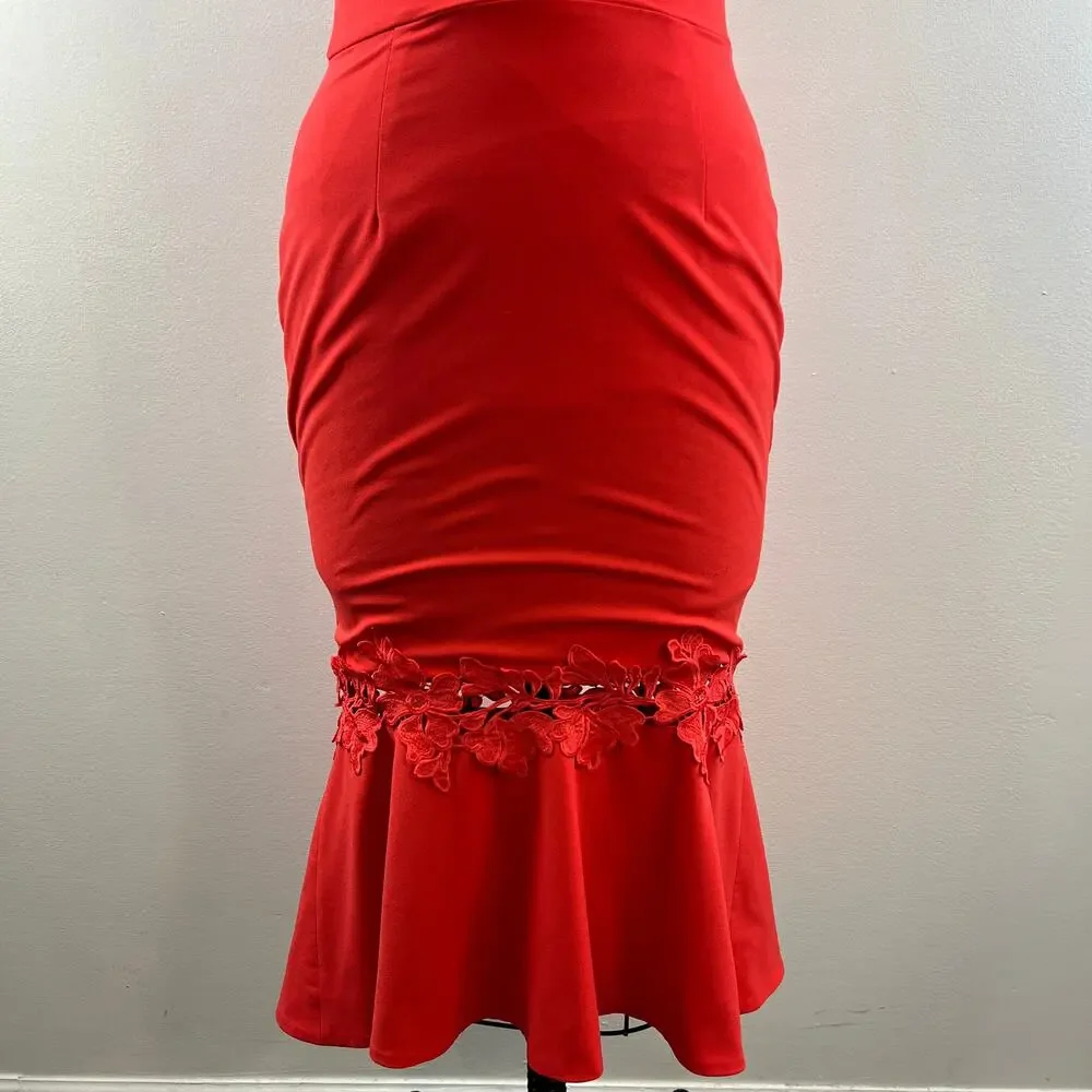 NICHOLAS Phoenix Red Orange Sleeveless V-Neckline Flounce Hem Dress Size 4 - Picture 4 of 10